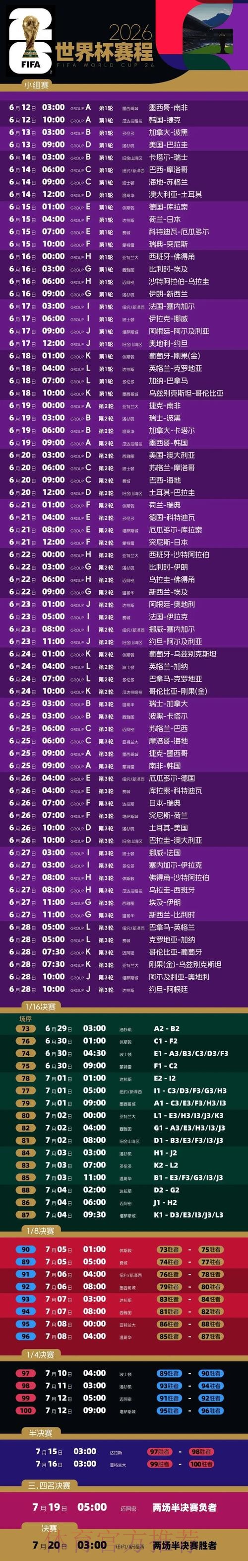 2026世界杯每日赛程今日全程直播实时查看